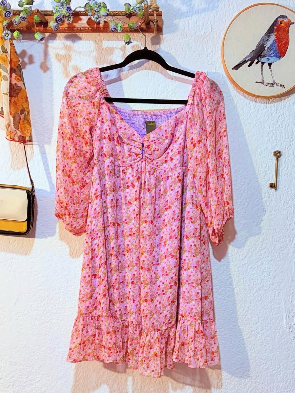 Floral Milkmaid Flirty Chiffon Smocked-back Sheath Dress Pink Floral Babydoll